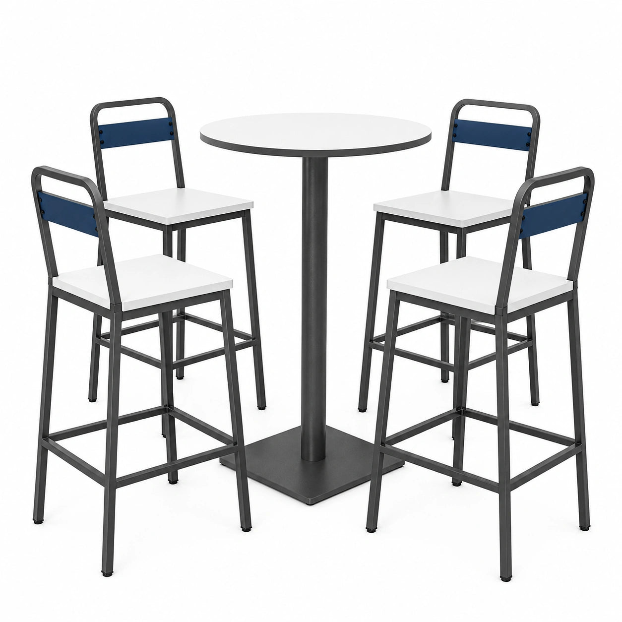 Juego de mesa alta redonda de melamina y sillas de acero