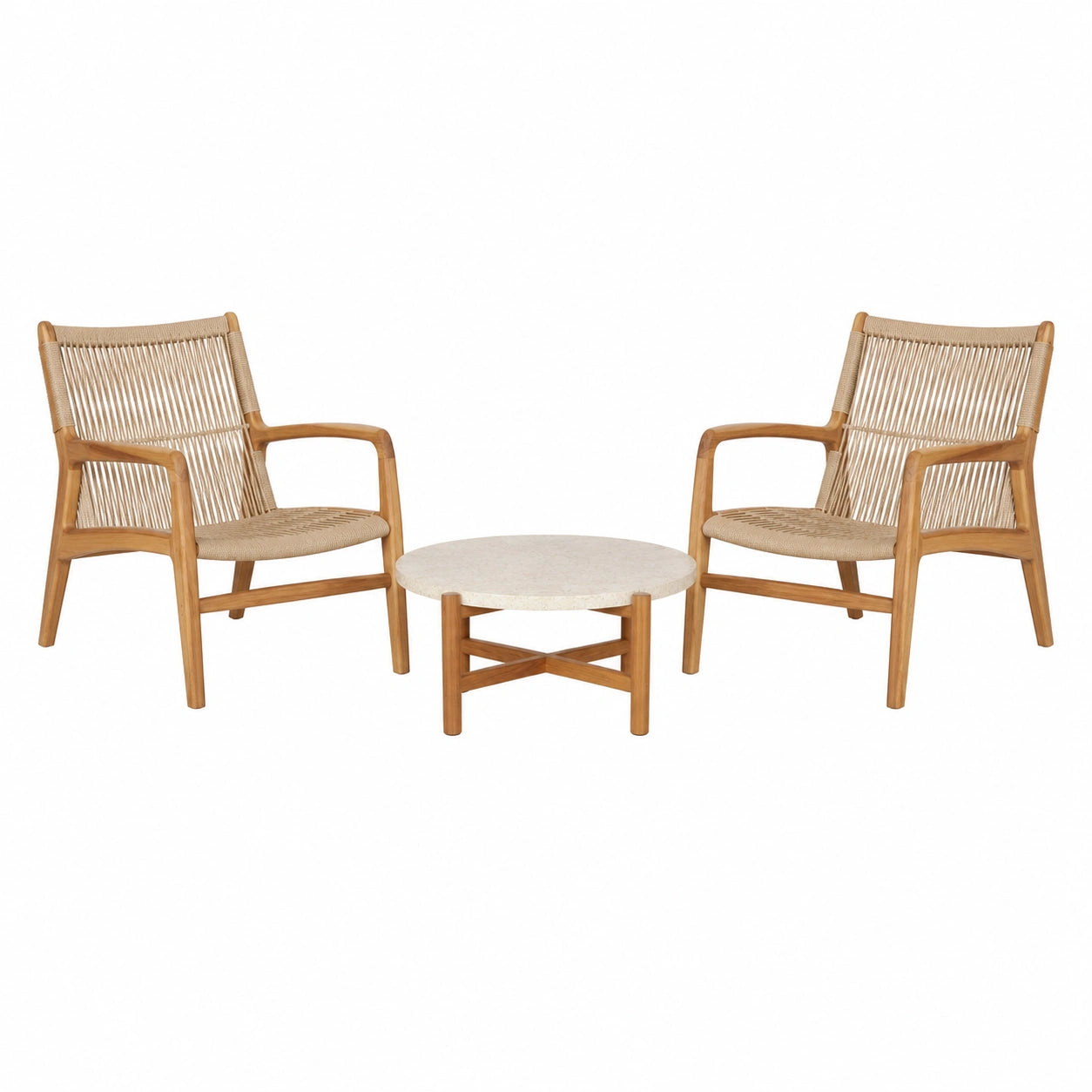 Set de Muebles de Jardín con 2 Sillas de Madera y Mesa Redonda