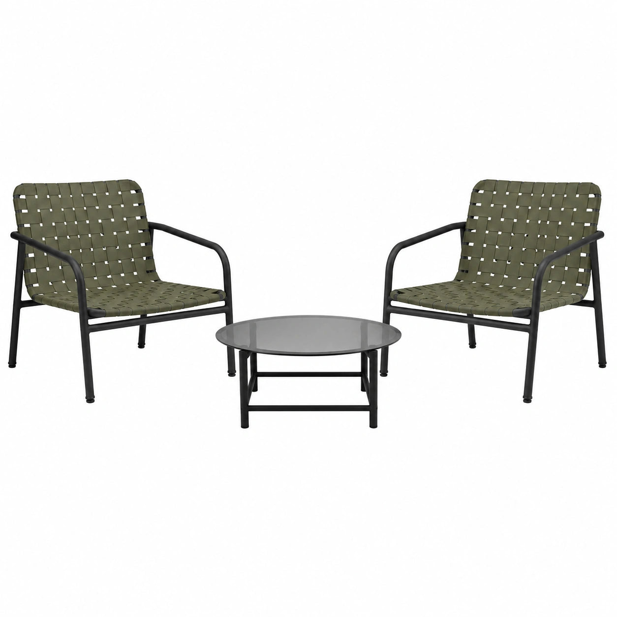 Set de Muebles de Exterior con Sillas de Metal y Mesa de Vidrio Templado