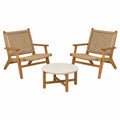 Conjunto de Sillones de Madera de Teca y Mesa Redonda de Mármol