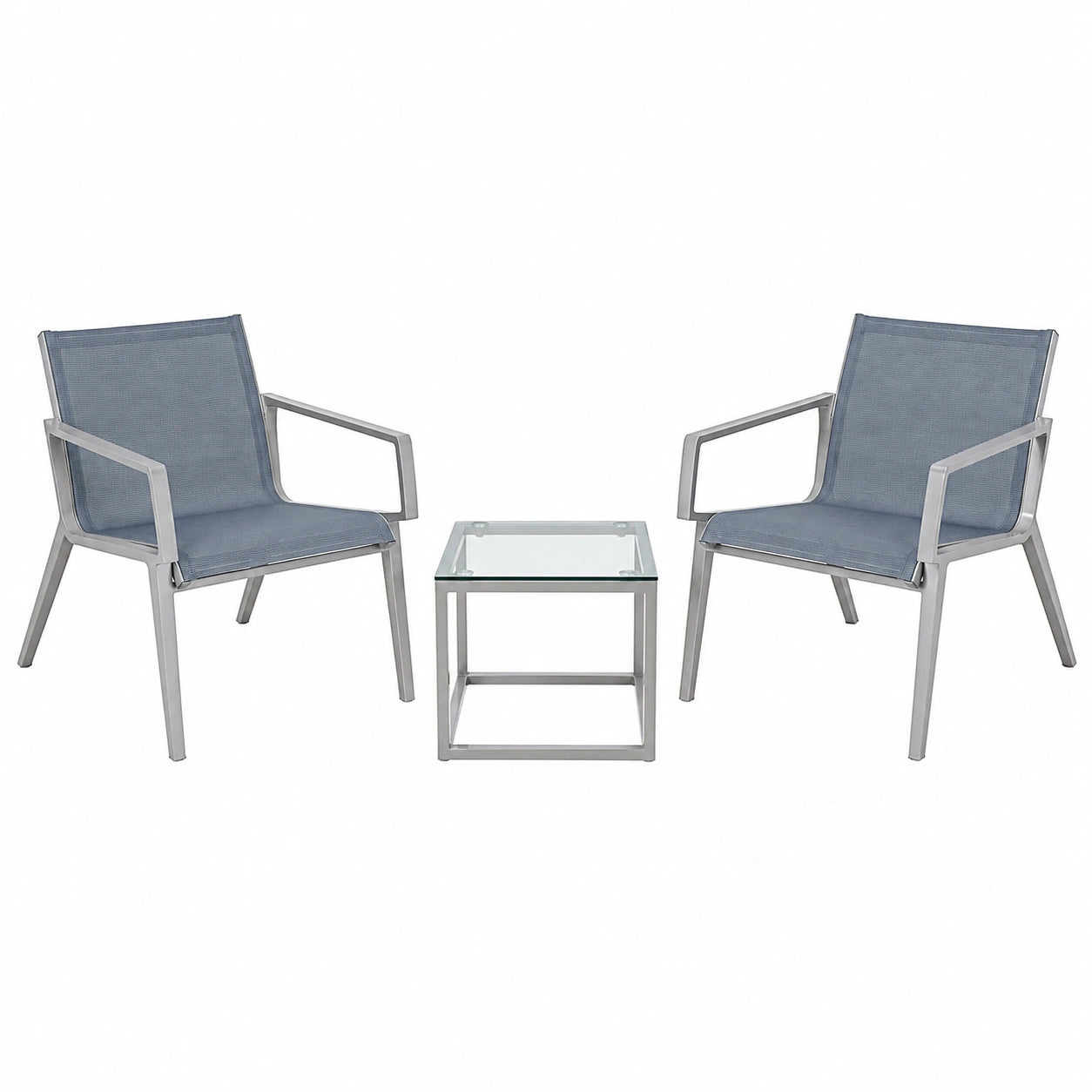 Conjunto de Sillas y Mesa para Exterior de Aluminio y Textileno Gris con Mesa de Vidrio Templado