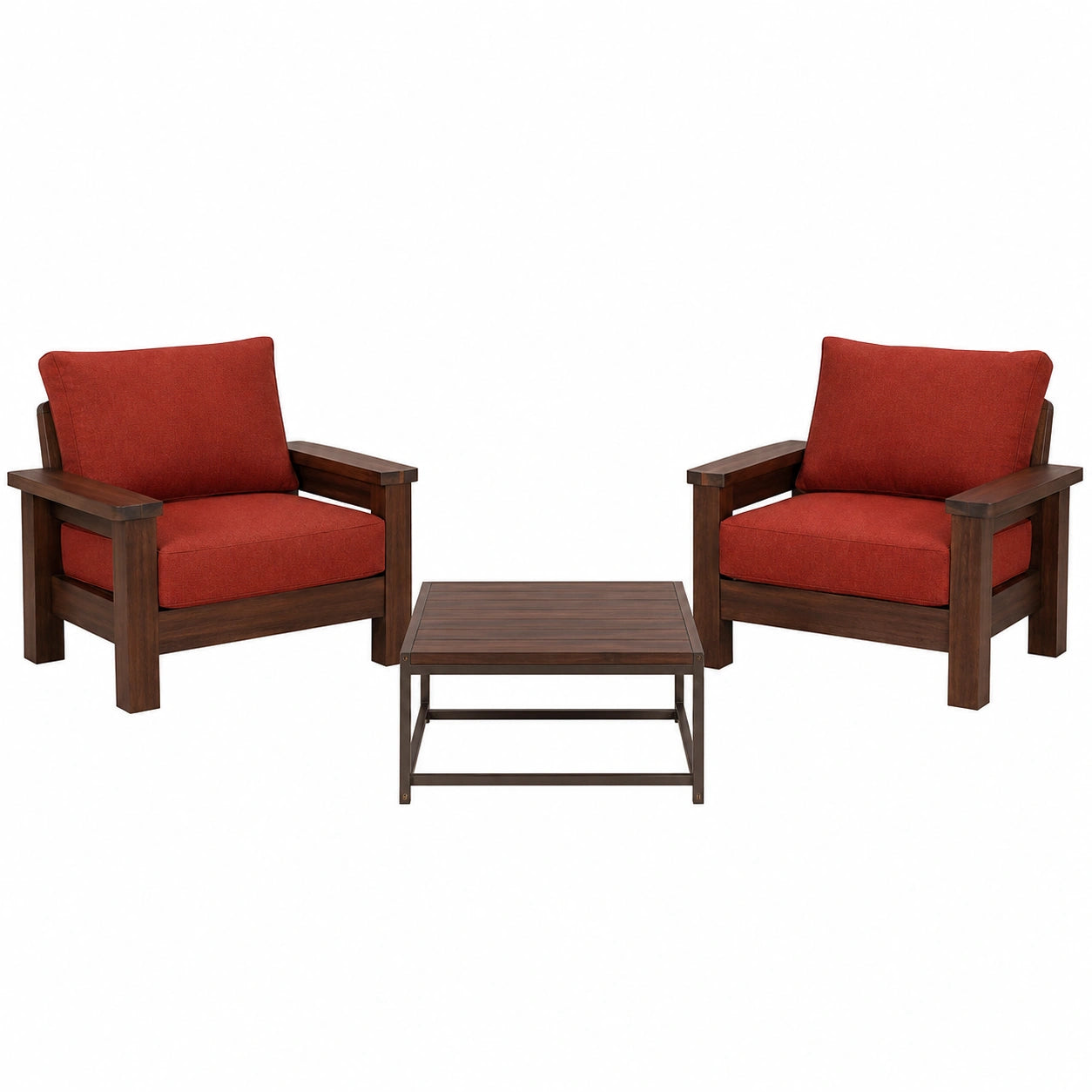 Conjunto de Muebles de Exterior de Madera con Cojines Rojos